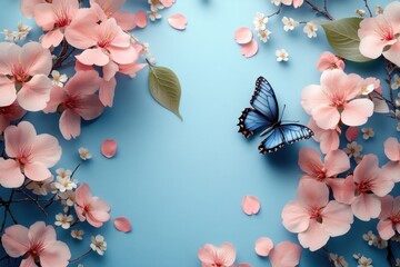 Canvas Print - Delicate Beauty: A Butterfly Amongst Cherry Blossoms