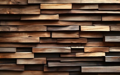 Stacked wooden panels create a linear textured wall in a minimalist contemporary style providing a material suitable for fences sheds and other architectural structures  The layered