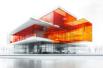 Wall Mural - A large building with orange and white glass windows