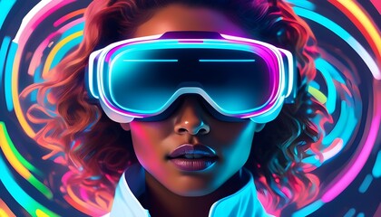 Canvas Print - Envisioning the Future: Immersive VR Technology Amidst Neon Lights and Digital Wonders