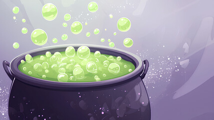 Green liquid is pouring out of a black pot