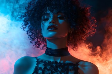 dramatic portrait of a woman with curly hair