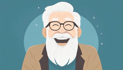 Smiling older man with a large white beard wearing glasses