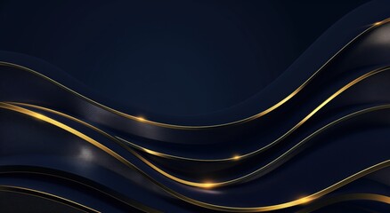 Wall Mural - black and gold background with a gold ribbon. the ribbon is curved and has a shiny appearance