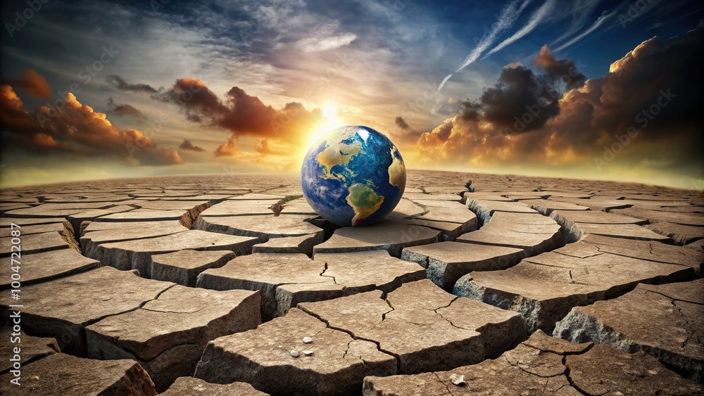 Earth Rumbling Seismic activity icon set on a cracked earth surface with rumbling ...
