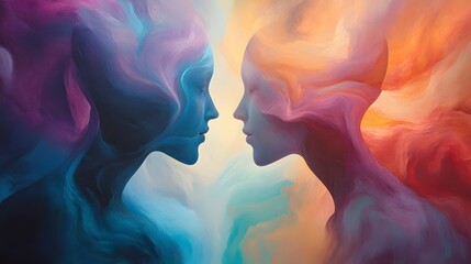 Colorful abstract portrait of two faces