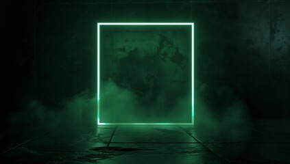 Wall Mural - green square with a green light in the middle. the light is surrounded by smoke. the image has a fut