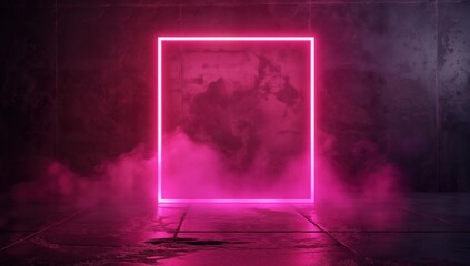 Wall Mural - pink square with a glowing light inside of it. the light is surrounded by a cloud of pink smoke