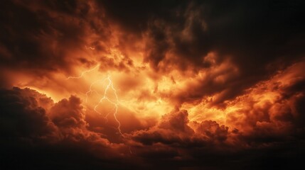 Wall Mural - stormy sky with lightning bolts and dark clouds. scene is ominous and foreboding