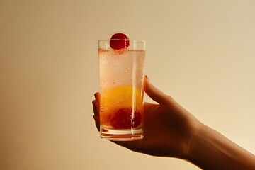 refreshing cocktail with orange slice and cherry