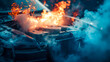 © Констянтин Батыльчук - A car engine on fire with smoke coming out of it