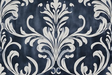Poster - a hand-drawn tile pattern with a navy blue and white color scheme, inspired by the style of vintage 