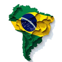 3d render of brazil map with flag