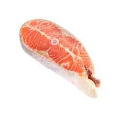 Poster - One fresh raw salmon steak isolated on white. Sea food