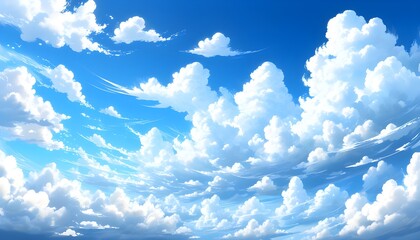 Dreamy sky adorned with fluffy white clouds drifting serenely