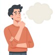 © Shelley - Flat-style illustration of a man with a thinking bubble above his head. Ideal for brainstorming, creativity, and thought-related content. Simple and engaging design, perfect for business and