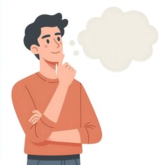 flat-style illustration of a man with a thinking bubble above his head. ideal for brainstorming, cre