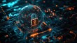 © Lion - A digital globe with a padlock overlay on a circuit board, set against a dark background, soft lighting effects,  ideal for cybersecurity, global security, and technology themes.