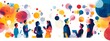 © Sophie - A group of people standing around each other, with speech bubbles floating above their heads and filled in different colors