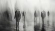 © progressman - a group of people walking down a sidewalk in the rain