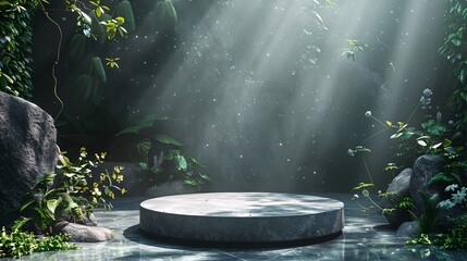 Canvas Print - a round concrete object in a forest with sunlight streaming through the leaves