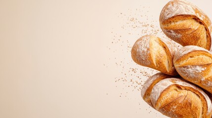 Poster - A close up of a bunch of bread with some sprinkled on it, AI