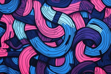 Poster - pattern, simple line art, in the style of blue and pink, graffiti style generative ai