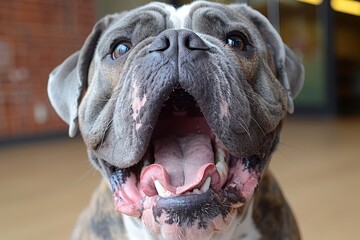 Close up view of a dog s open jaw at the vet for teeth cleaning or object removal procedure