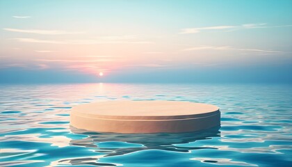 Wall Mural - Beige stone podium displayed on sand under a clear blue sky