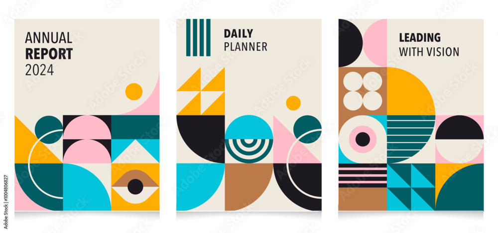 Abstract Bauhaus Book Cover Design Collection. Geometric style cover ...