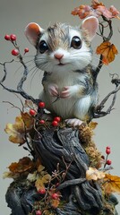 Canvas Print - Adorable Squirrel Sculpture in Autumn Forest Setting