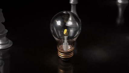 The light bulb  and chess for idea or business concept 3d rendering.