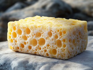 Sticker - Close-Up of a Yellow Sponge with a Detailed Texture