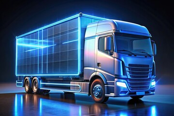 Dynamic 3D Visualization of a Modern Electric Freight Truck with Semi-Transparent Elements Displayed