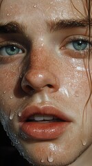 Canvas Print - Close-Up Portrait of a Person with Water Drops on Skin