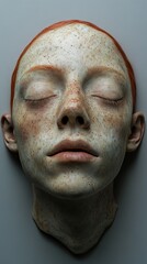 Wall Mural - Close-up Portrait of a Woman with Freckles and Closed Eyes