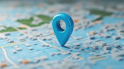 Poster - 3d rendering of a blue location pin on a city map