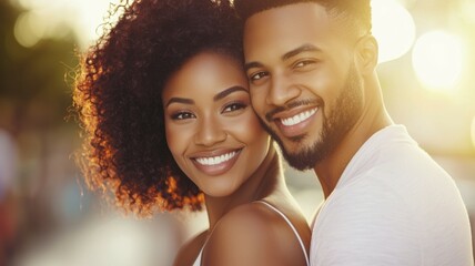 Canvas Print - A couple is smiling and posing for a picture