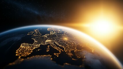 Wall Mural - a globe with the sun shining on it and the word europe on it