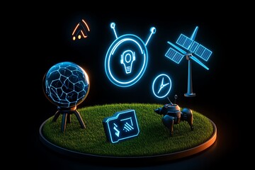 Aufkleber - Minimalist icon of tomorrowâ€™s innovation, with simple, abstract lines representing AI, robotics, and renewable energy in a clean, modern design