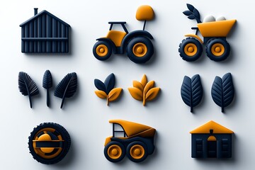 Aufkleber - Minimalist rural economy icon, with simple shapes representing agriculture, farming, and small business, tied together in a clean, abstract design