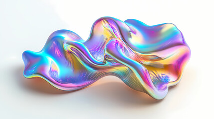 Wall Mural - 3d render of a fluid shape with holographic colors on a white background, realistic bright molecular