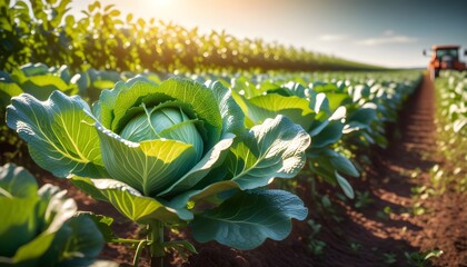 Wall Mural - Harvesting Cabbage Under a Radiant Sky: A Generative AI Creation