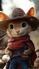 Wall Mural - Cute Furry Animal in a Cowboy Hat