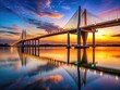 © Man888 - Stunning Baytown Bridge at Sunset with Illuminated Structure and Reflections on Calm Water Surface