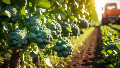 Canvas Print - Vibrant Close-Up of Ripe Broccoli Field Under Sunny Skies with Expansive Landscape