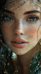 Canvas Print - Close-Up Portrait of a Woman with Green Eyes and Sparkles