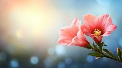 Wall Mural - A pink flower with a green stem is the main focus of the image