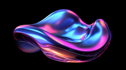 Wall Mural - Abstract metallic shape with holographic gradient. 3d render. 3D Holographic. Illustration