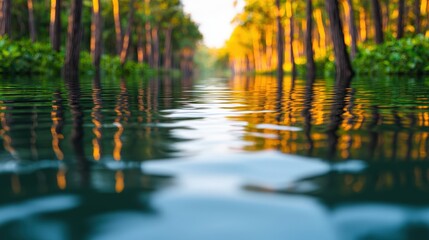 Wall Mural - Tranquil Woodland Lake with Reflection of Trees and Foliage